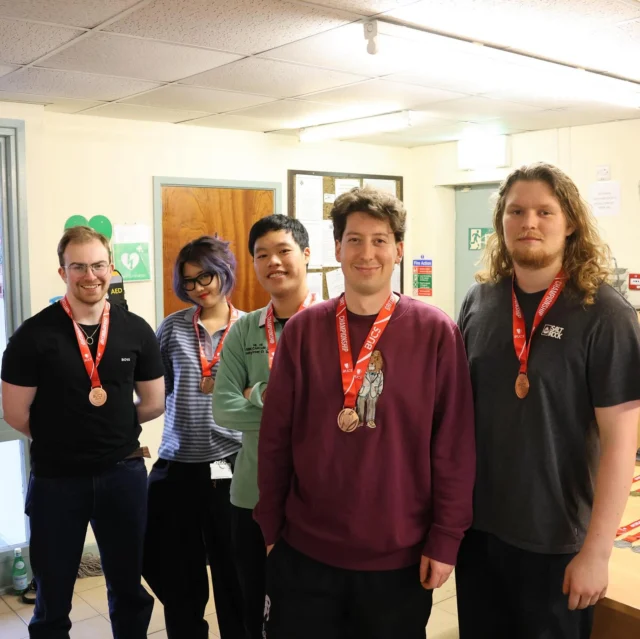 Back in March, CUSBC travelled to Staveley for the BUCS Finals. The teams spent the night preparing with pizza and questionable amounts of sleep while Will Bacon was building a drone in the corner, and at least one person managing to make themselves carsick making chainmail en route.